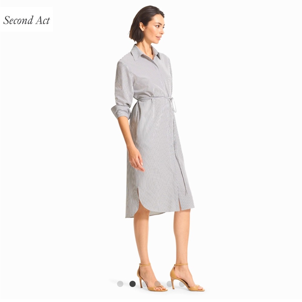 MM La Fleur shirt dress seersucker grey and white stripes.